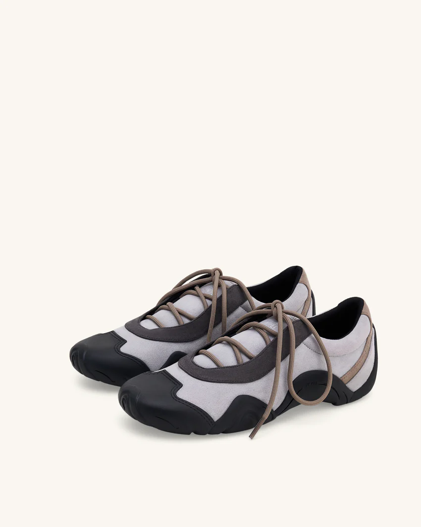 Caitlin Faux Suede Lace-up Ballerina Sneakers - Grey Mix