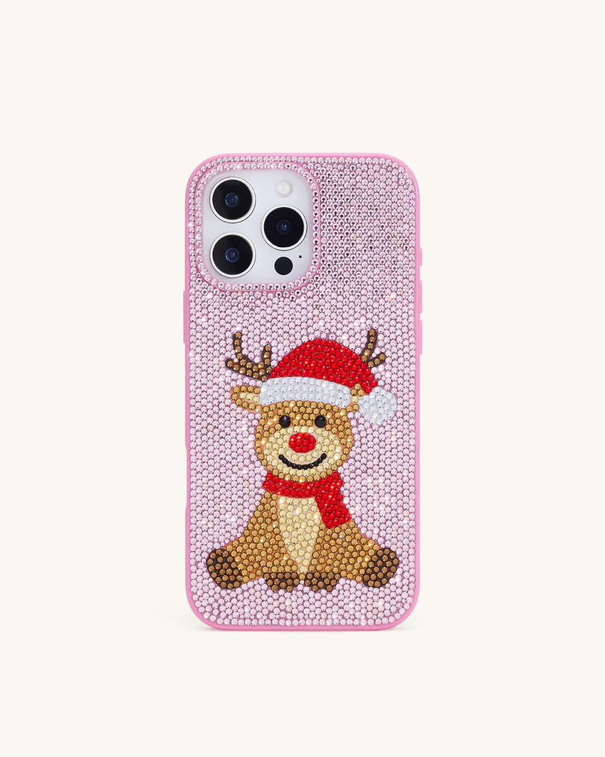 Reindeer Artificial Crystal Phone Case - Pink