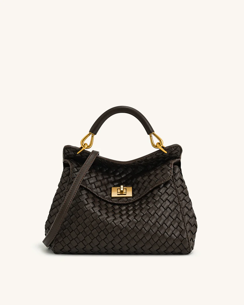 Lucia Classic Top Handle Woven Bag - Dark Brown