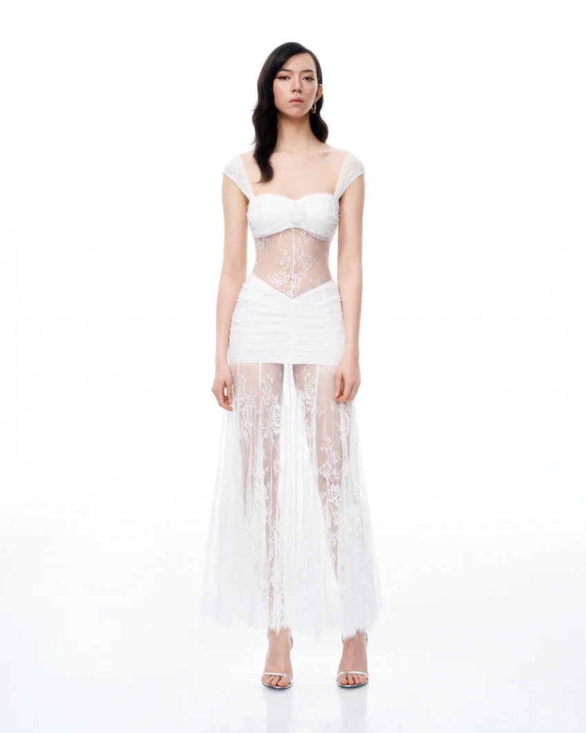 Fiorentina 3D Floral Lace Dress - White