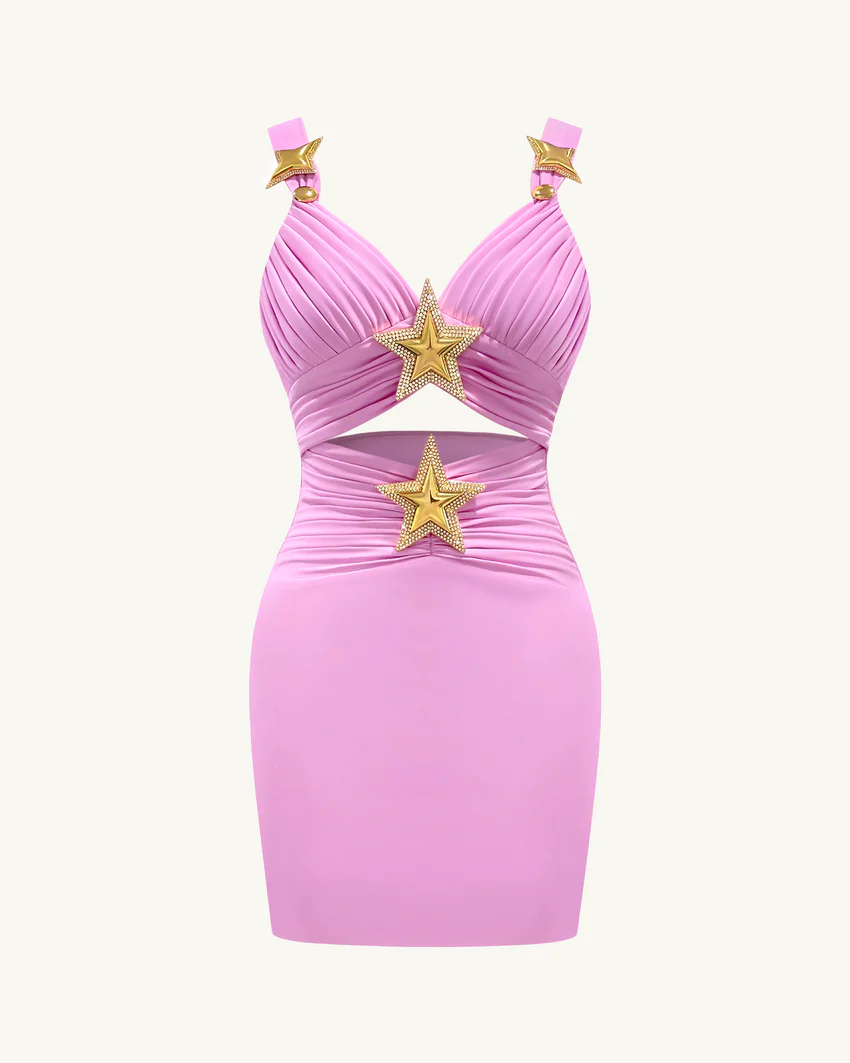 Mini Dress with Star Details - Pink