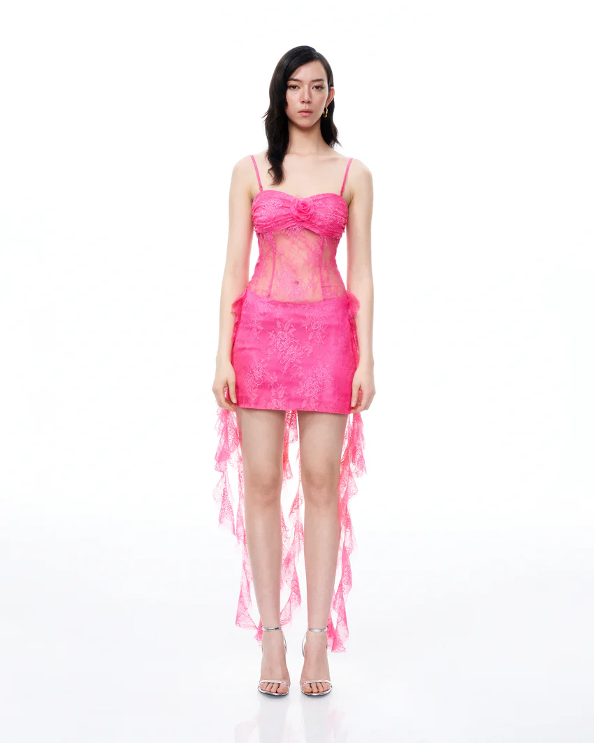 Selene 3D Floral Lace Mini Dress - Pink