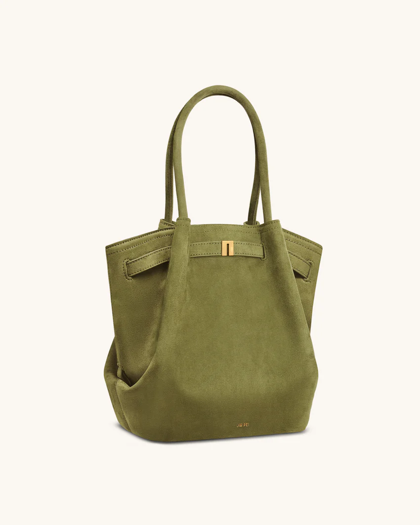 Hana Column Faux Suede Tote Bag - Olive Green