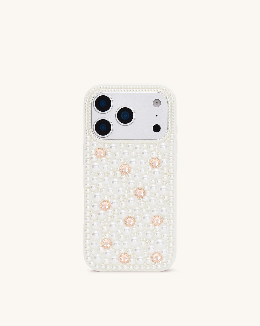 Pearl Embellished Phone Case - White