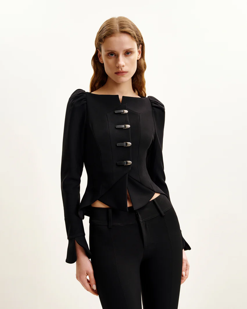 Olivia Puff Shoulder Blazer - Black