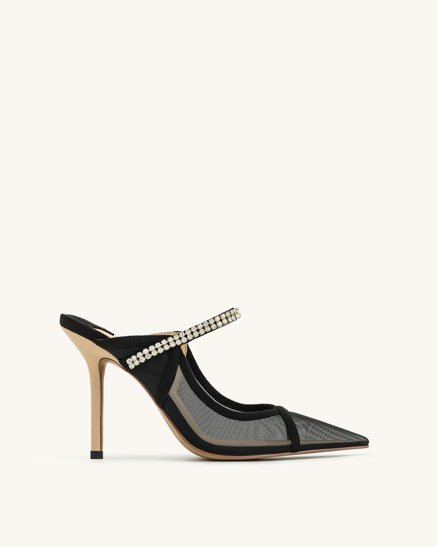 Scarlett Crystal Strap Sandals - Black