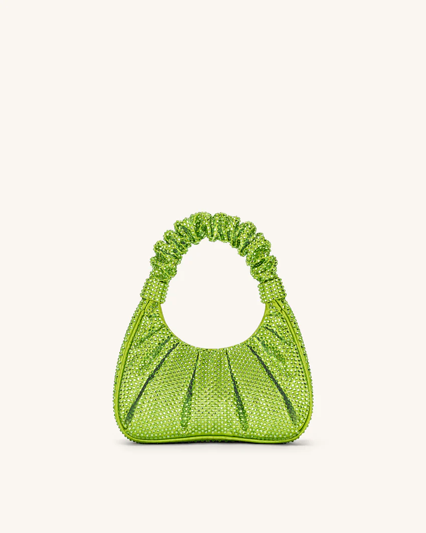 Gabbi Artificial Crystal Medium Ruched Hobo Handbag - Green