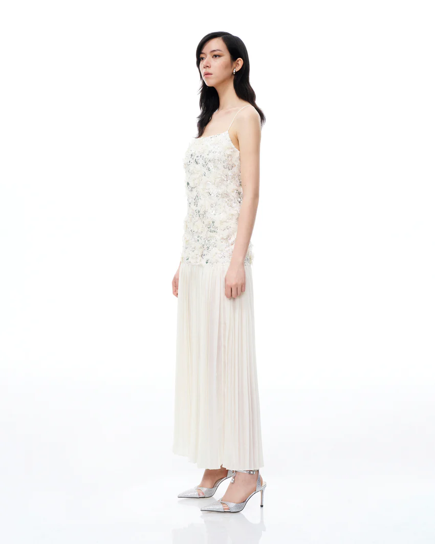 Galadriel 3D Floral Sequin Maxi Dress - White