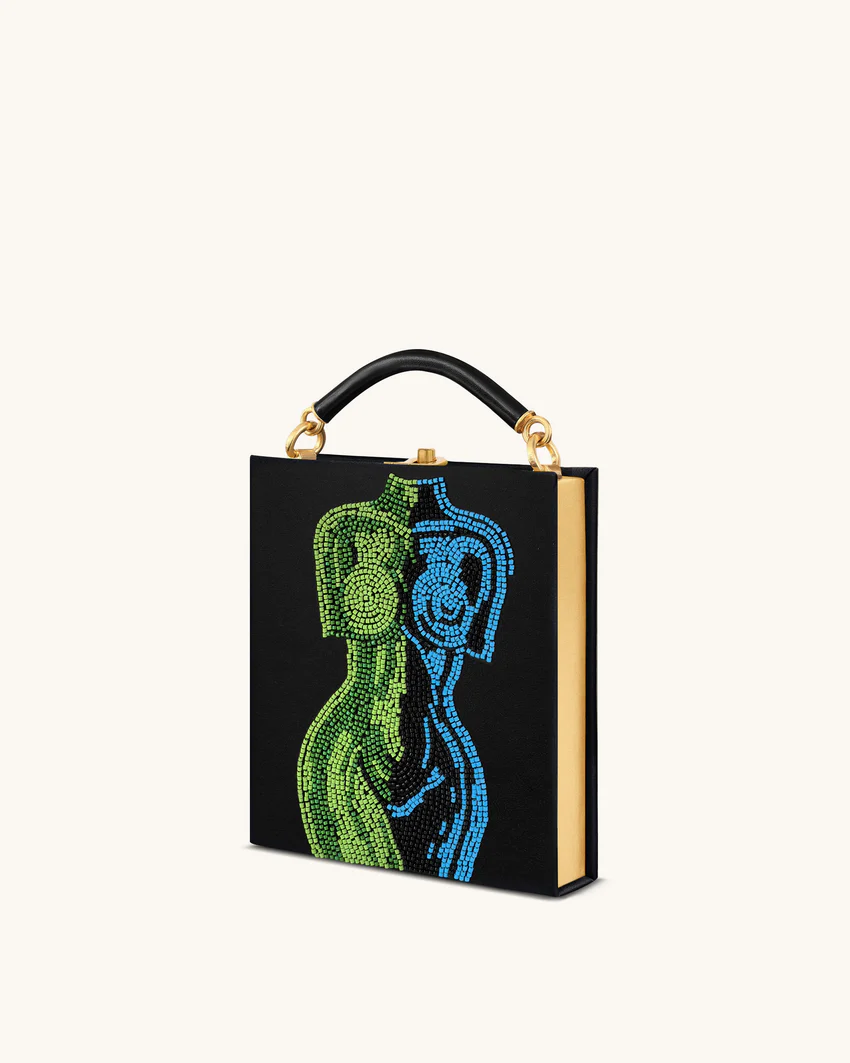 Elle Colorful Beaded Book Top Handle Bag - Black