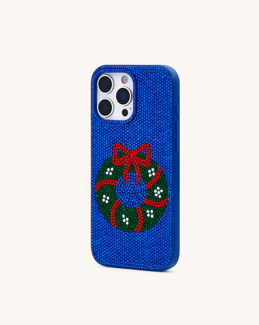 Holiday Wreath Bling Phone Case - Cobalt Blue