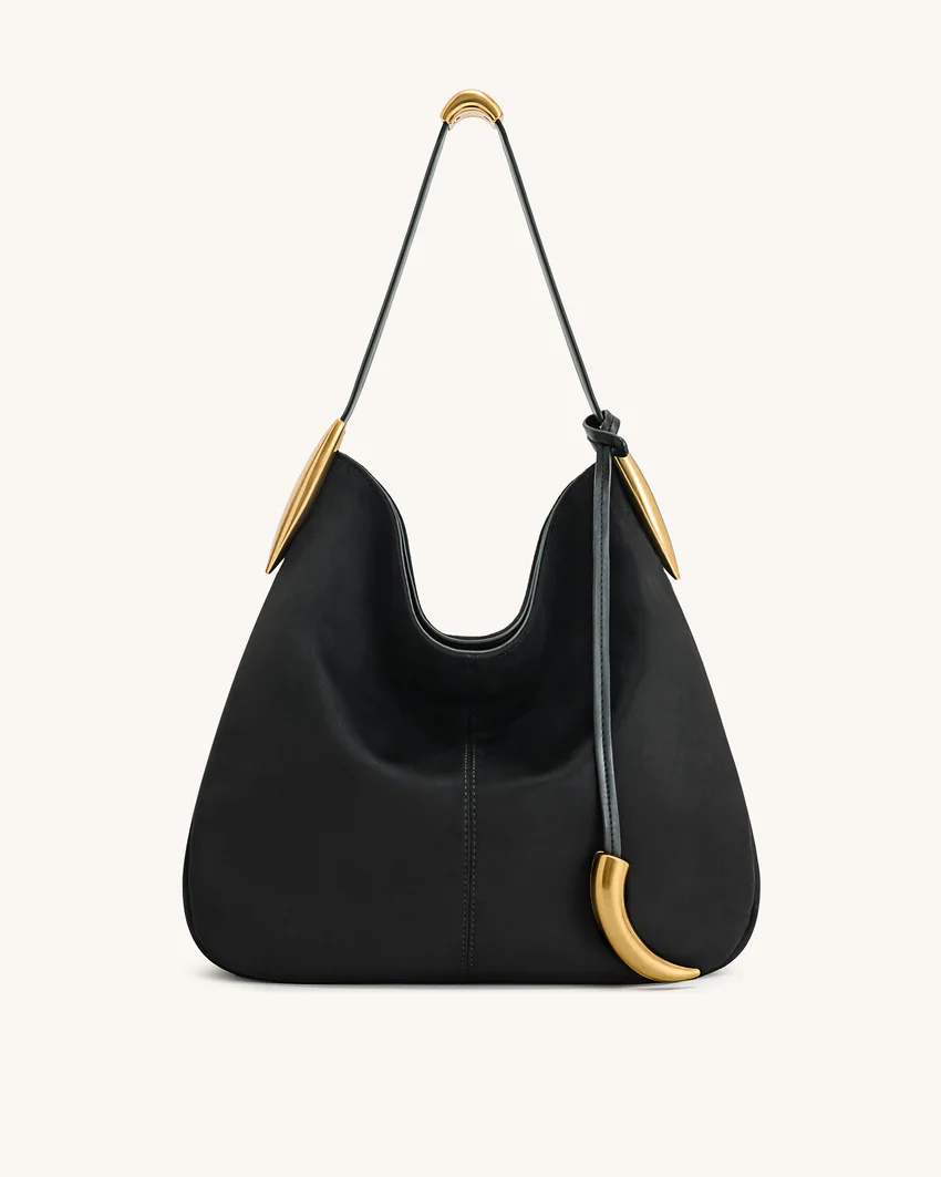 Nina Metal Charm Hobo Bag - Black