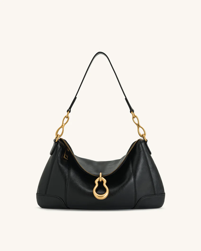 Jayla Metal Pendant Embellished  Shoulder Bag - Black