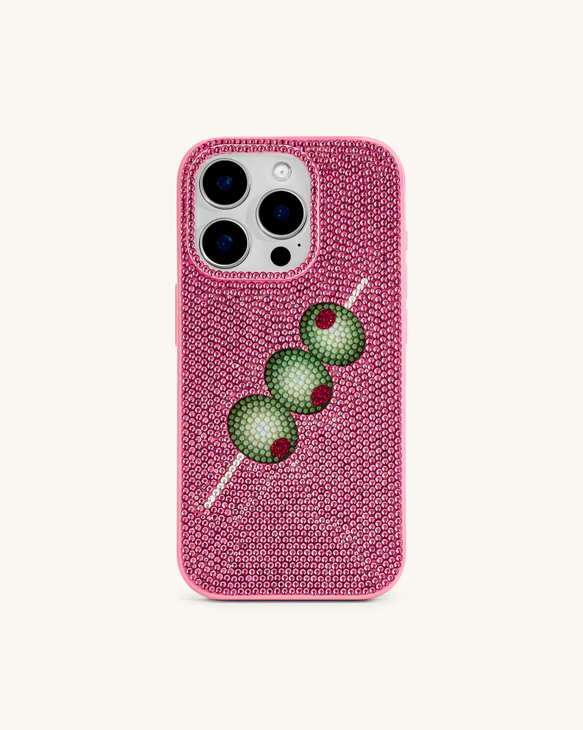 Olive Skewer Rhinestone Phone Case – Pink
