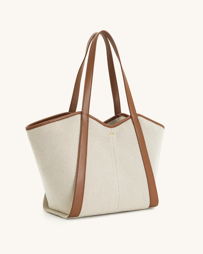 Kiana Large Capacity Tote Bag - Brown Canvas