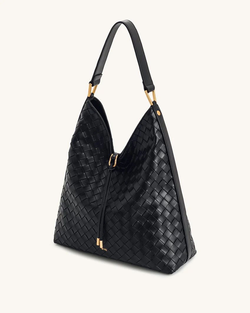 Aria Woven Texture Shoulder Bag - Black