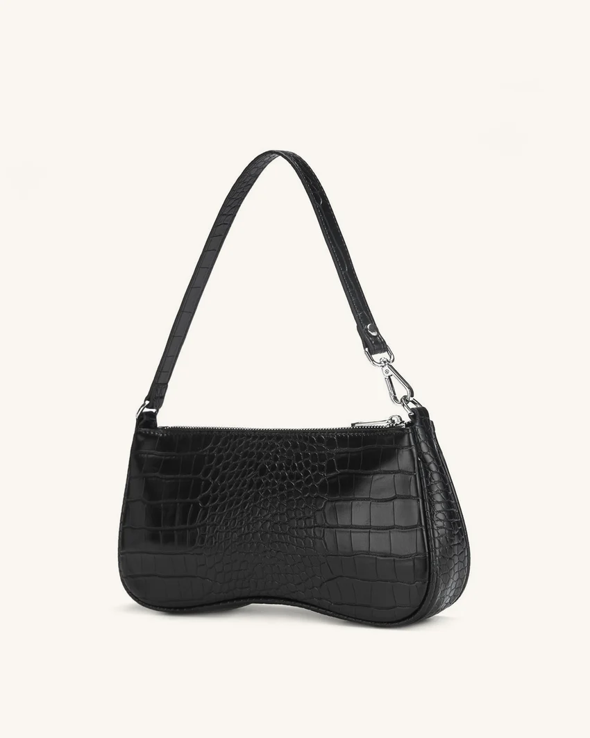 Eva Shoulder Handbag - Black Croc