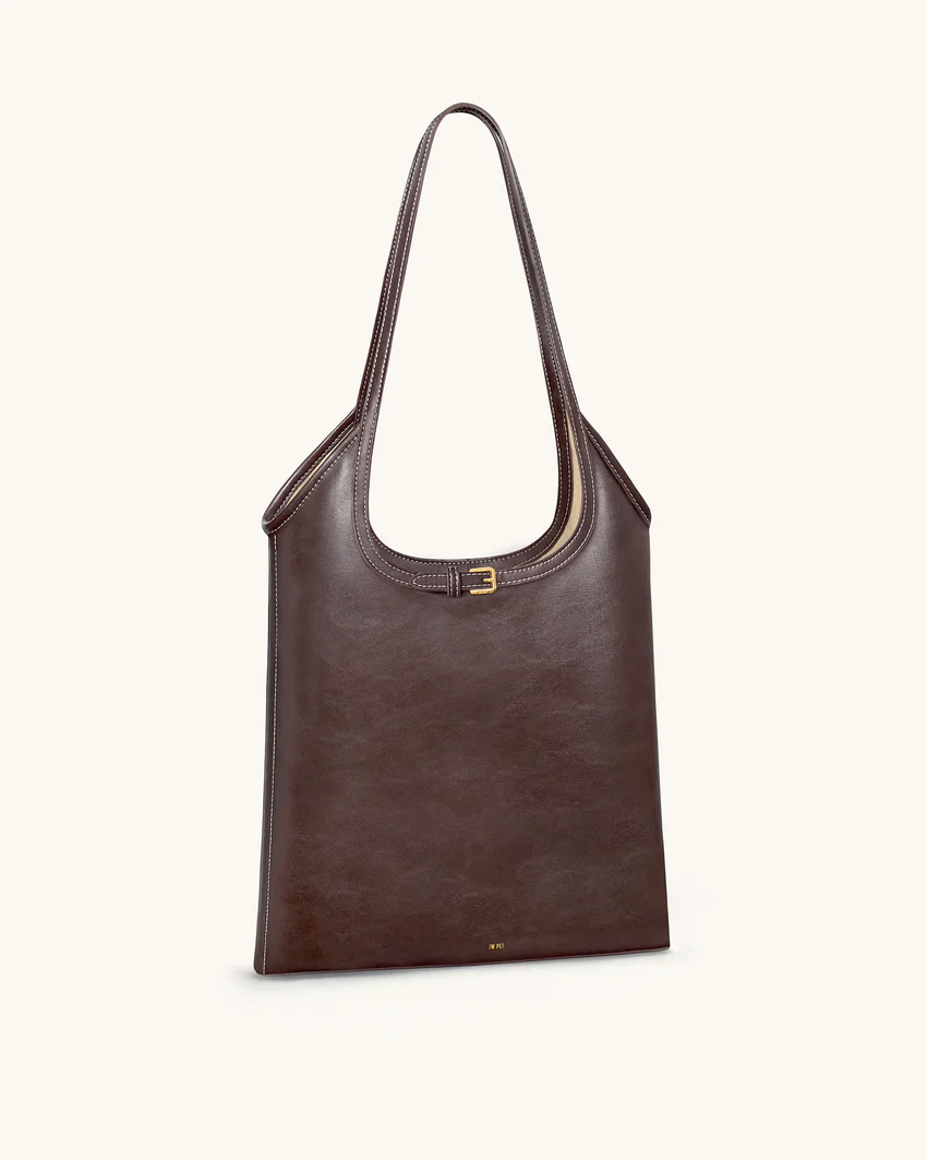 Brooke Belted Embellished Shoulder Tote Bag - Dark Brown