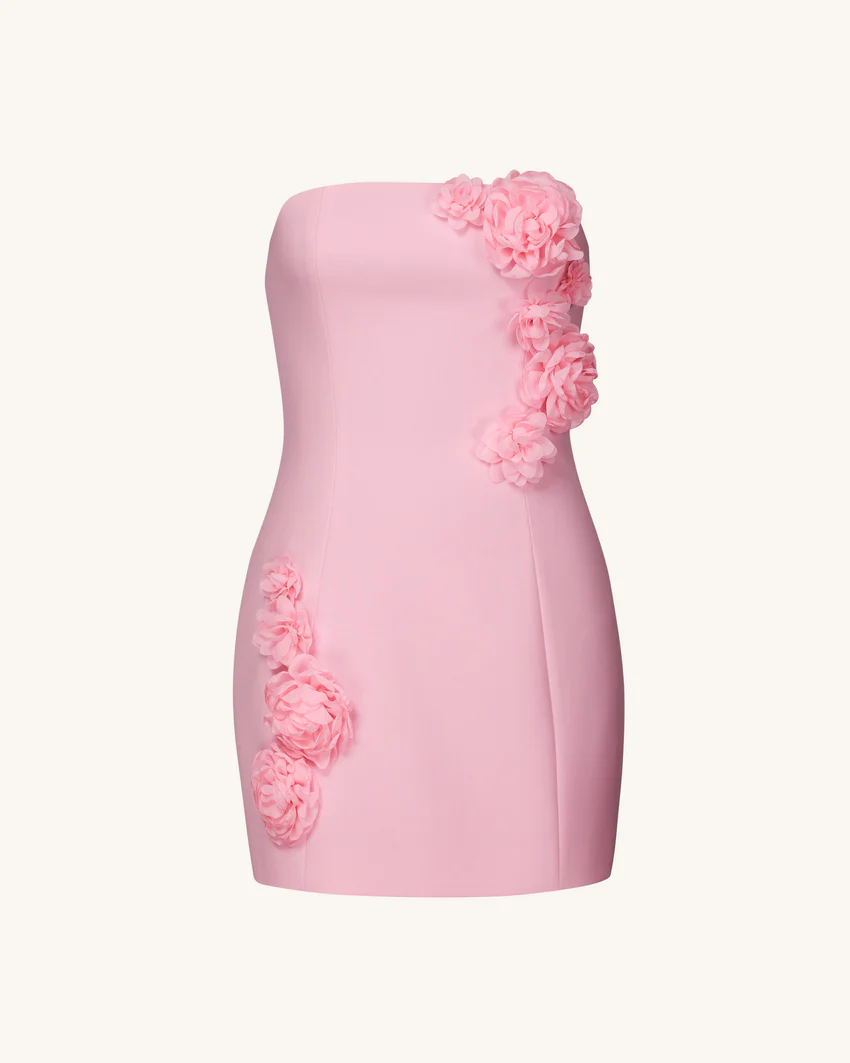 Blossoming Elegance Strapless Dress - Pink