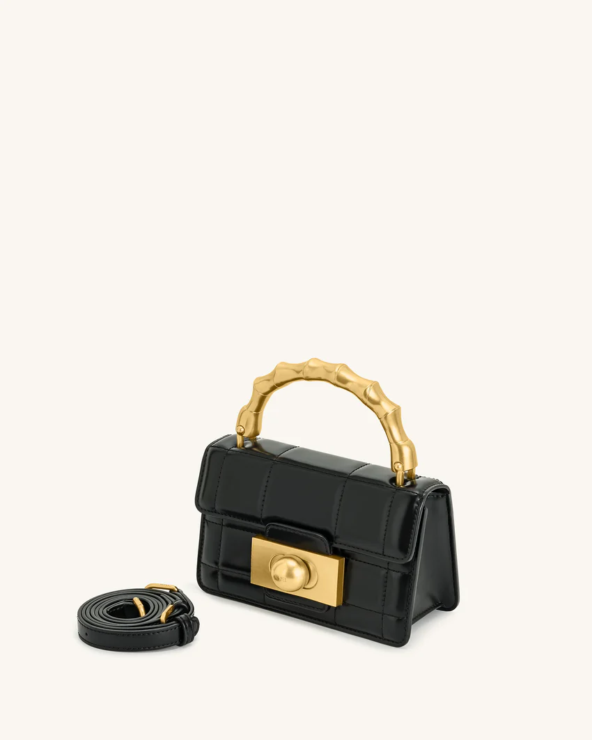 Kaia Bamboo Metal Handle Handbag - Black