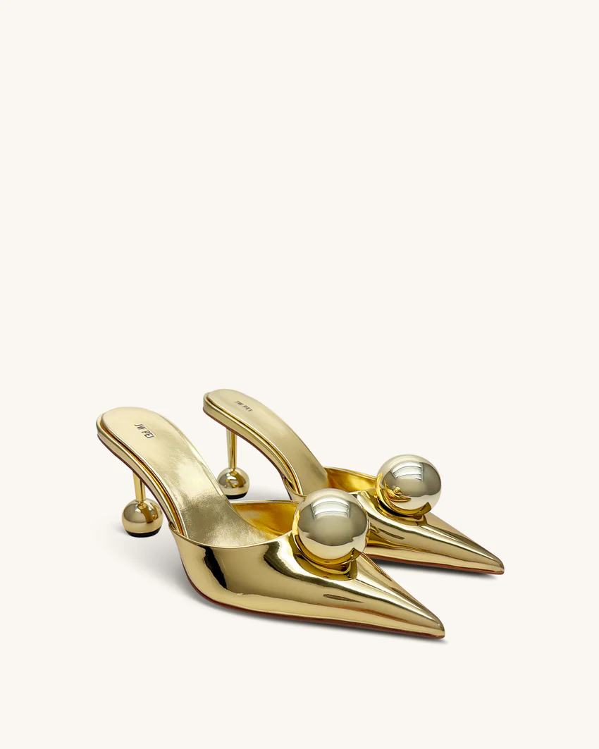Sofia Sphere Heel Mules - Gold