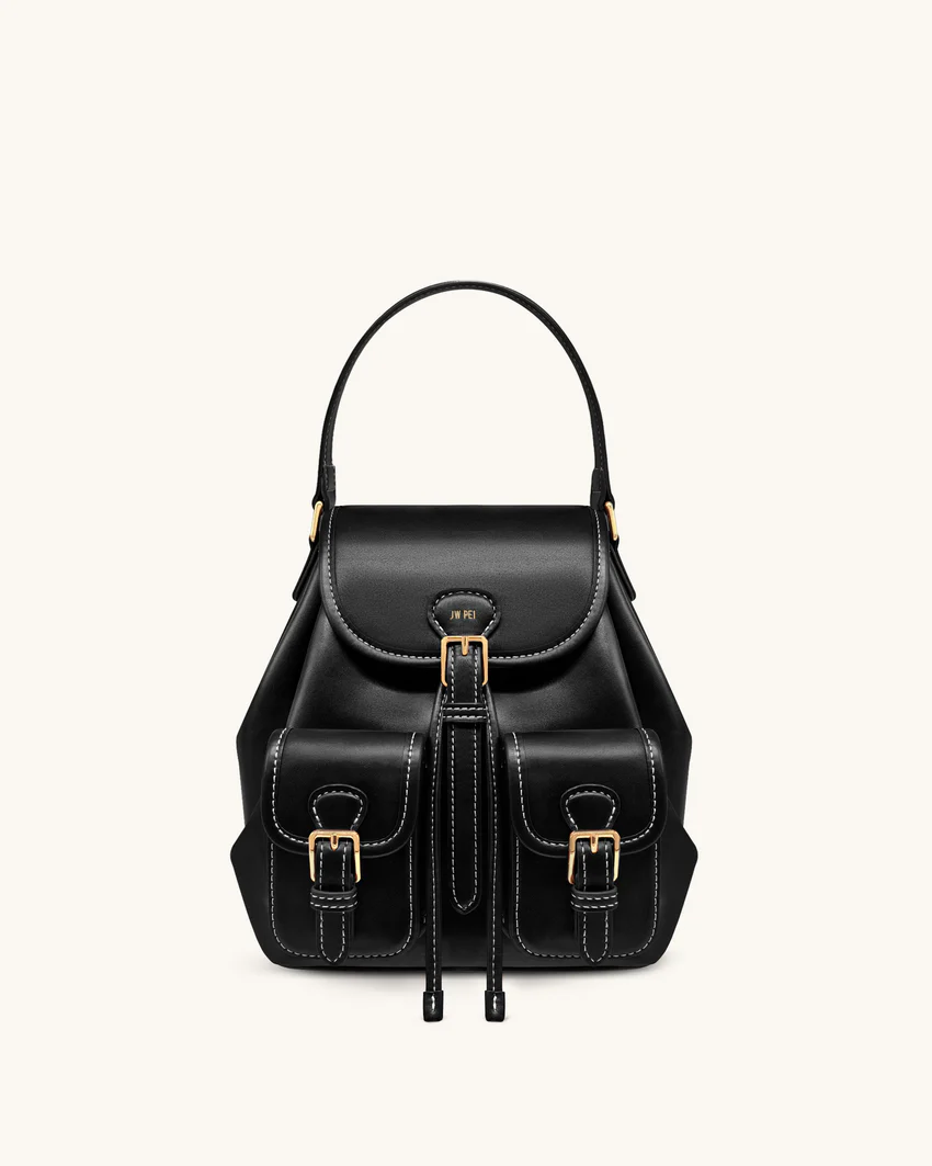Harper Buckle Pocket Backpack - Black