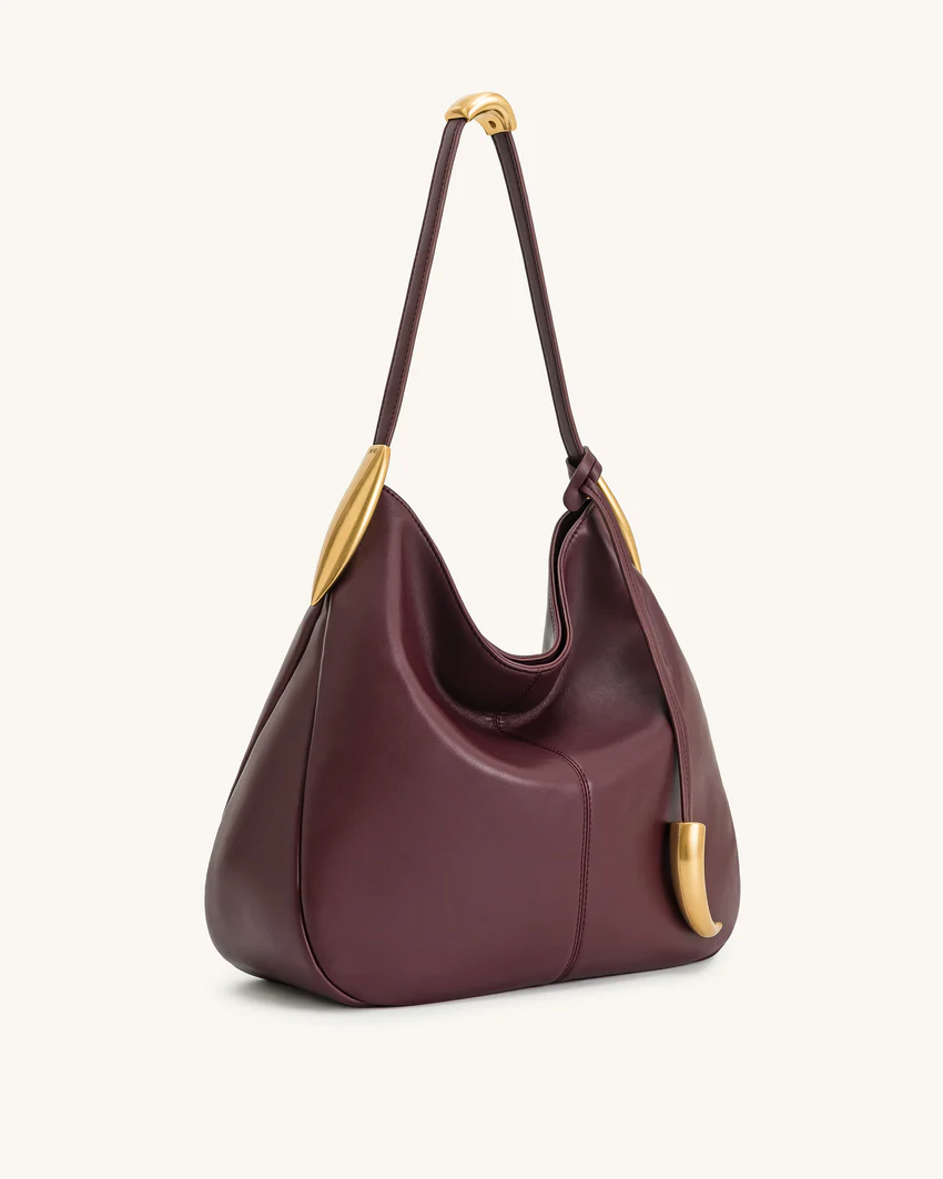 Nina Metal Charm Hobo Bag - Burgundy