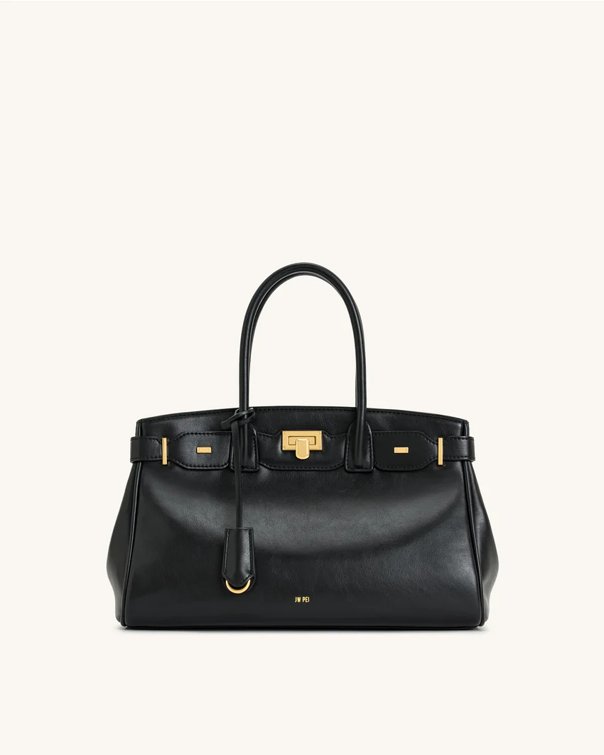 Ziva Metal Lock Decoration Tote Bag - Black