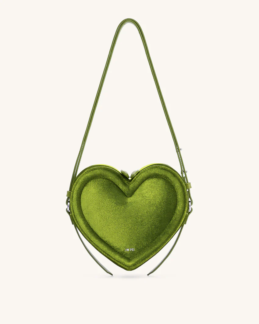 Arlene Velvet Heart Shaped Bag - Green