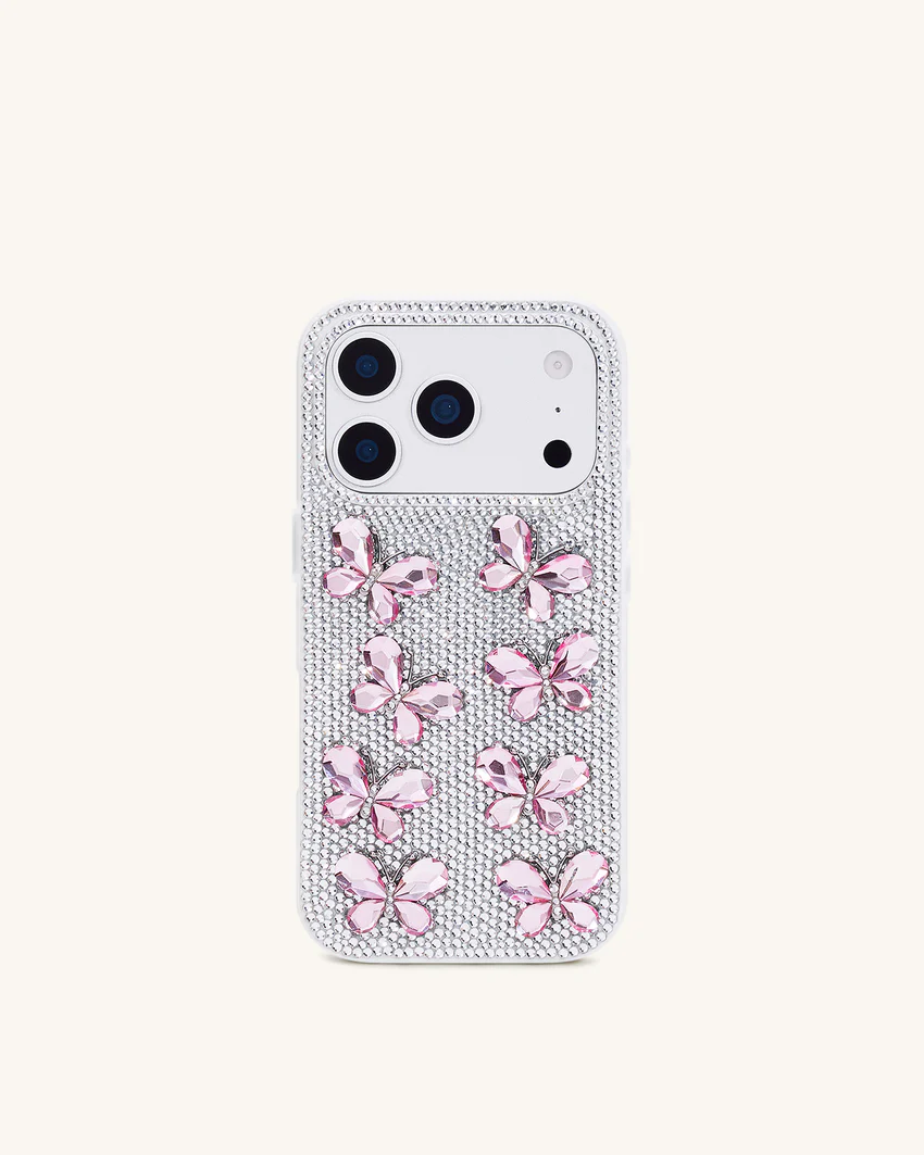 Butterfly Crystal Phone Case - White
