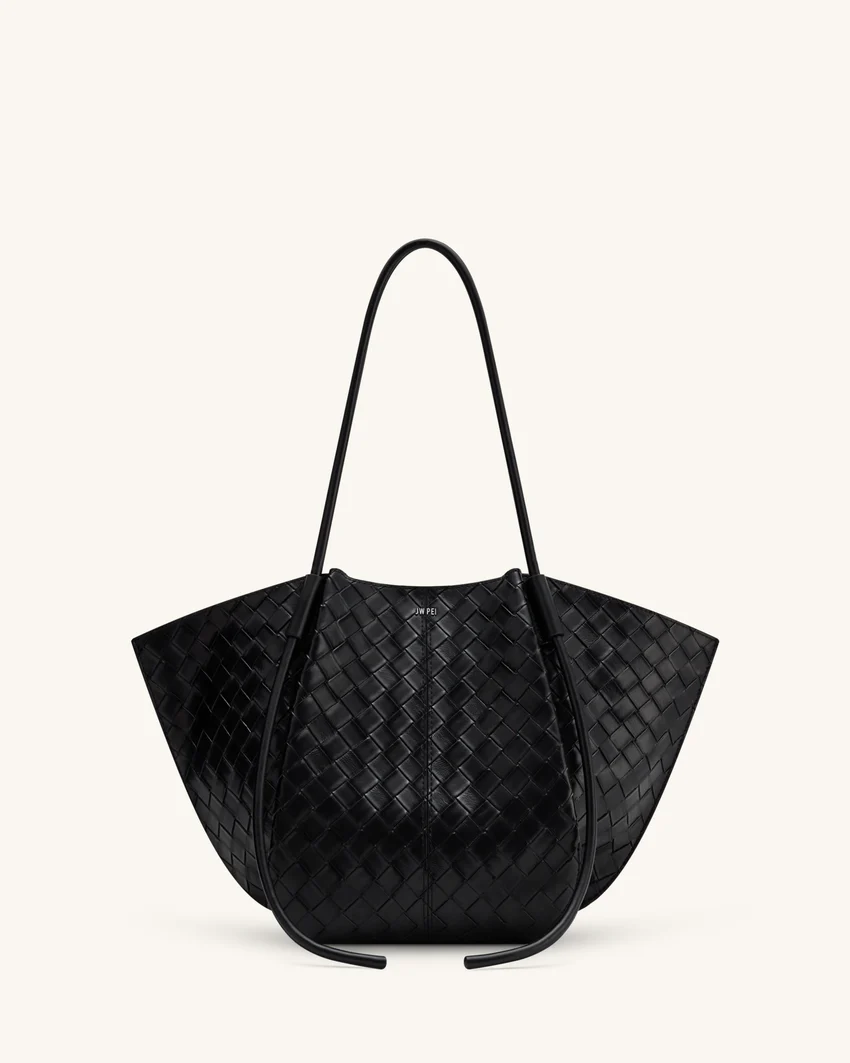 Nala Wide Weave Texture Tote Bag - Black