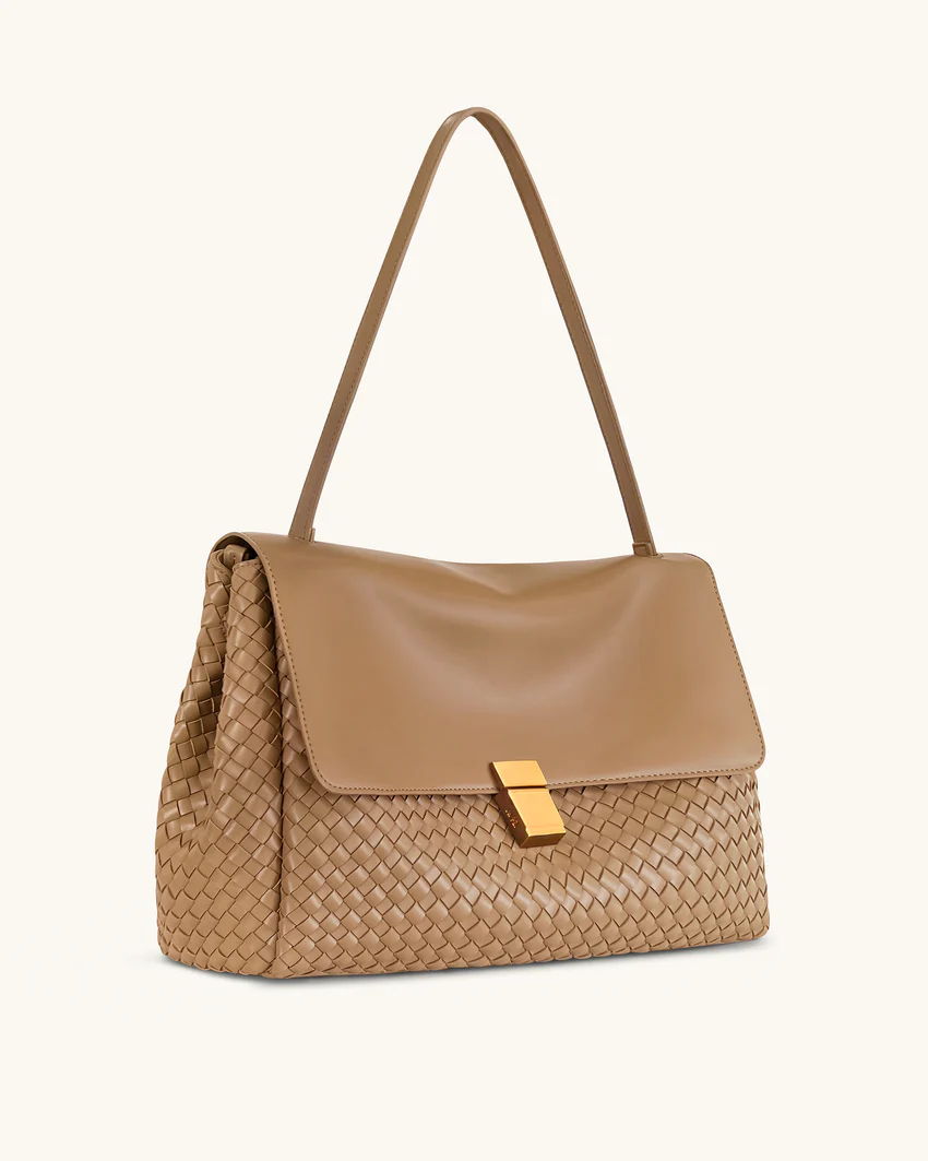 Hilary Woven Shoulder Bag - Camel