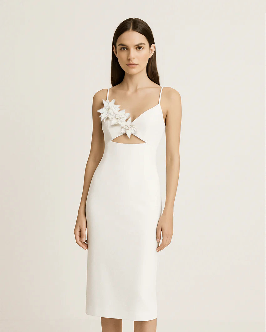 Bloom-Cut Contour Dress - White