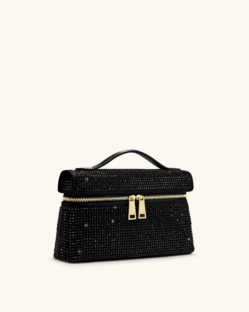 Thea Artificial Crystal Top Handle Bag - Black