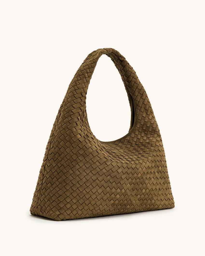 Iaura Faux Suede Woven Shoulder Bag - Olive Green