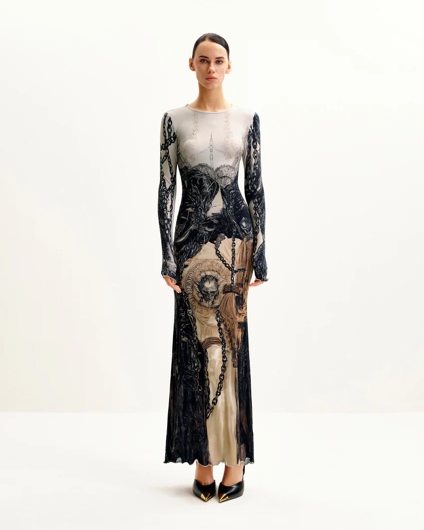 Isabella Vintage Print Dress - Brown & Black