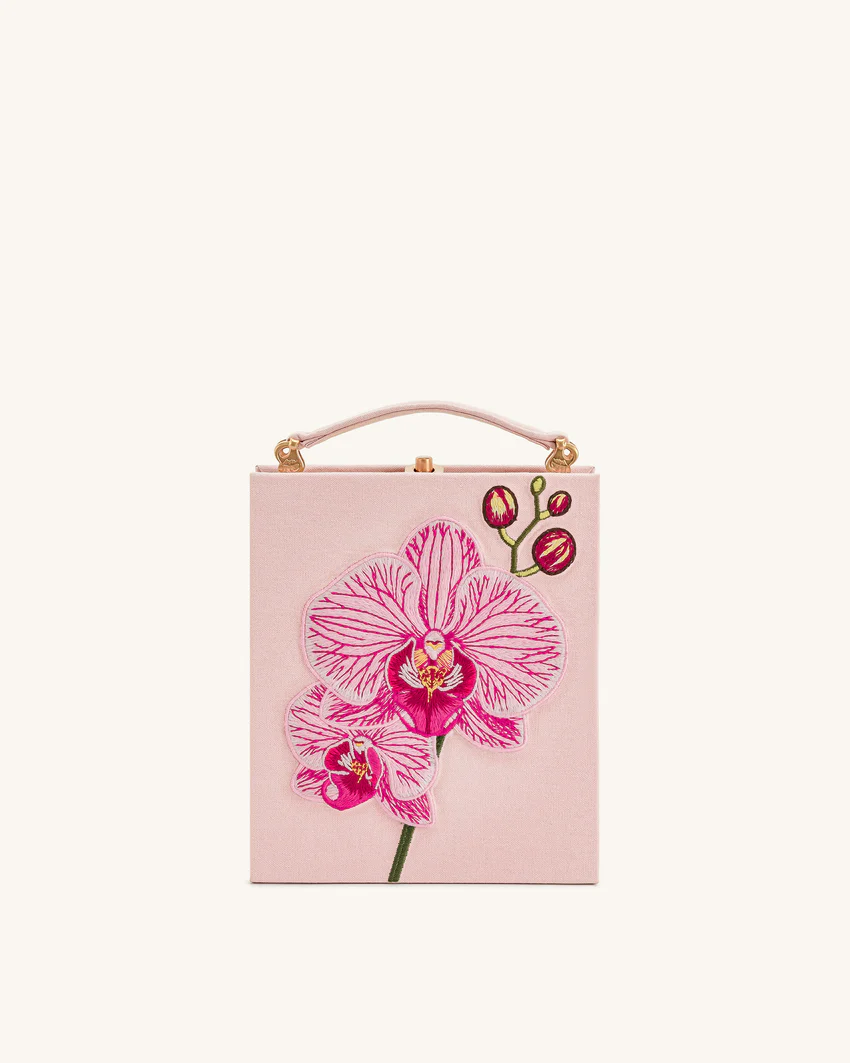 Taya Orchid Motif Book Shape Clutch Bag - Pink