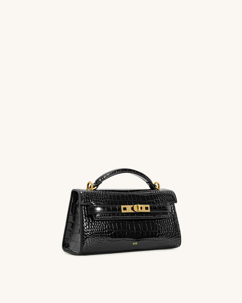 Noor Top Handle Bag - Black Croc