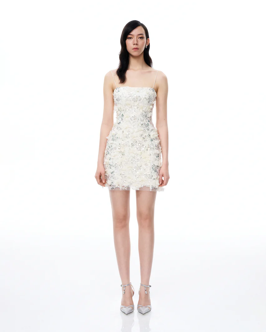 Lysandra 3D Floral Sequin Mini Dress - White