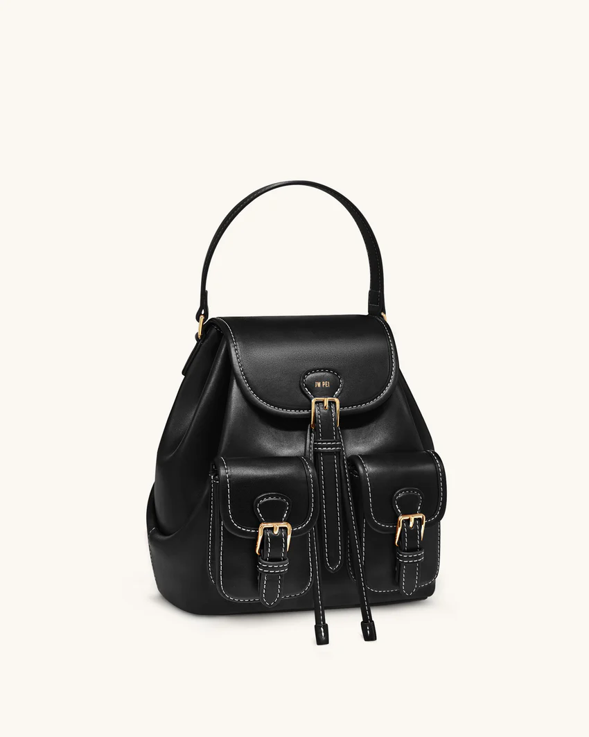 Harper Buckle Pocket Backpack - Black