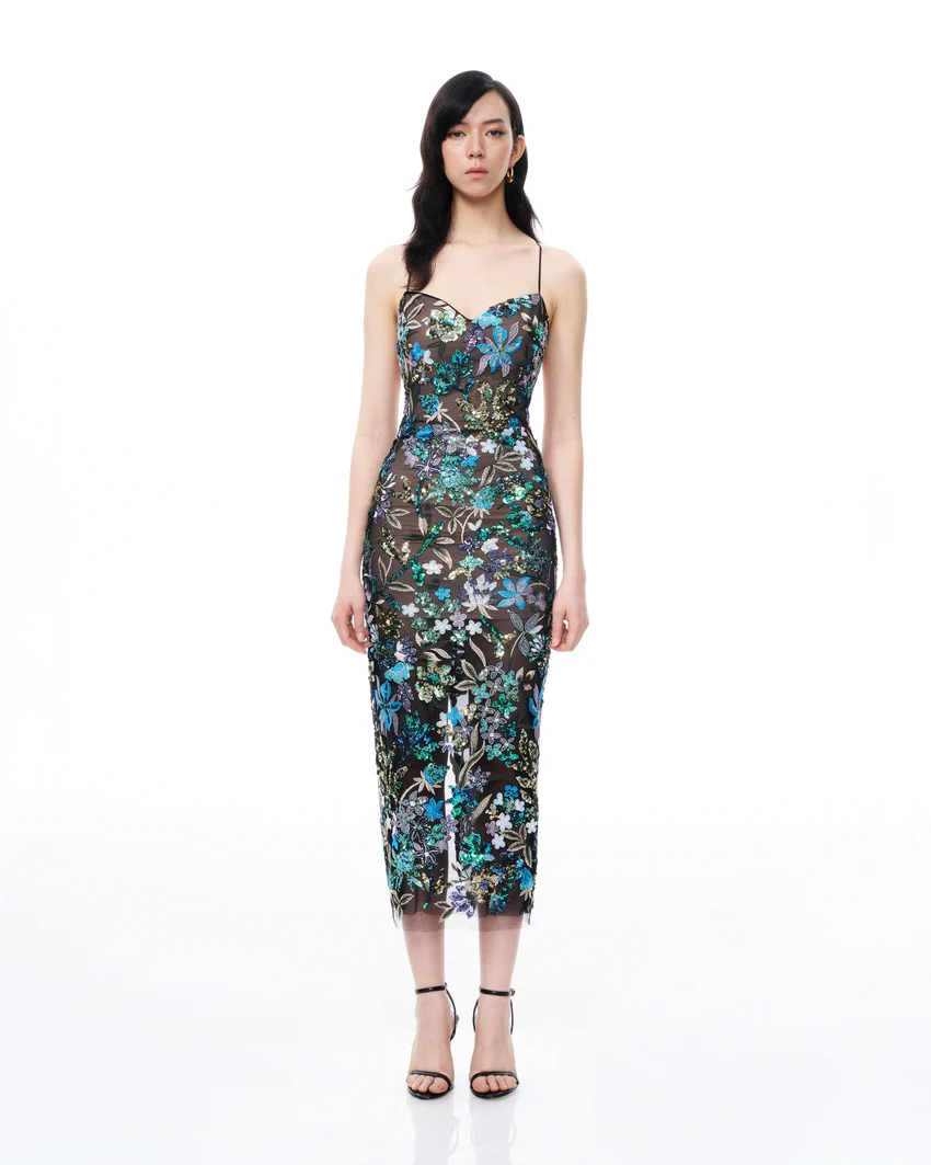 Isadora Floral Sequin Dress - Black Multi