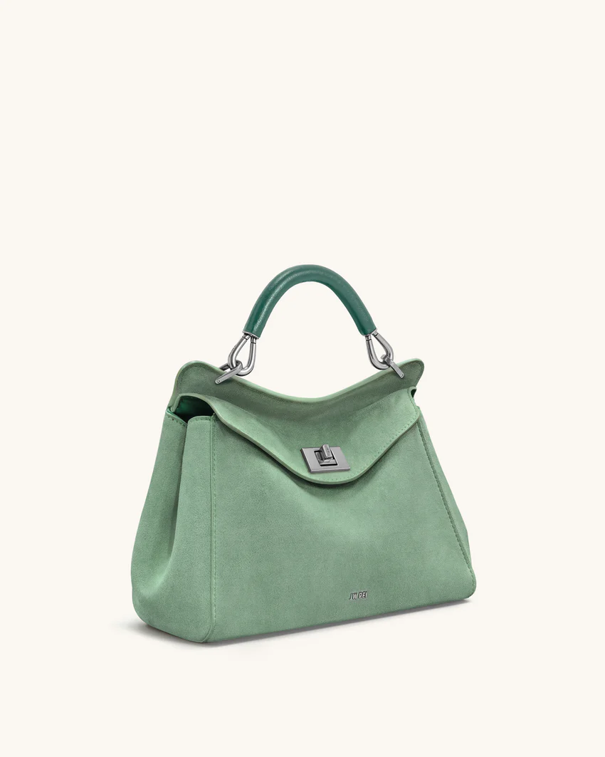 Lucia Classic Faux Suede Top Handle Bag - Matcha Green