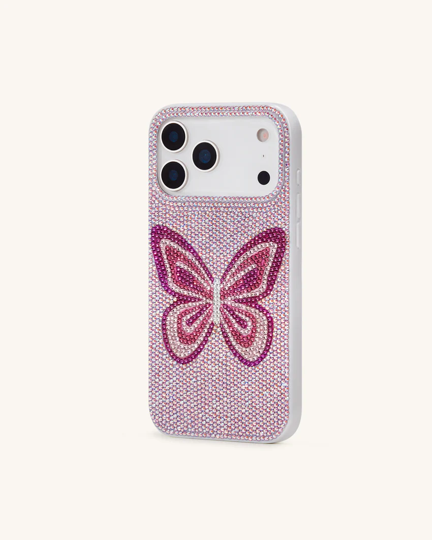 Butterfly Rhinestone Phone Case - Pink