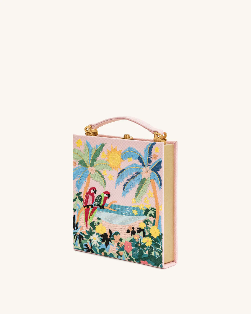 Taya Tropical Parrot Pattern Book Shape Clutch Bag - Pink