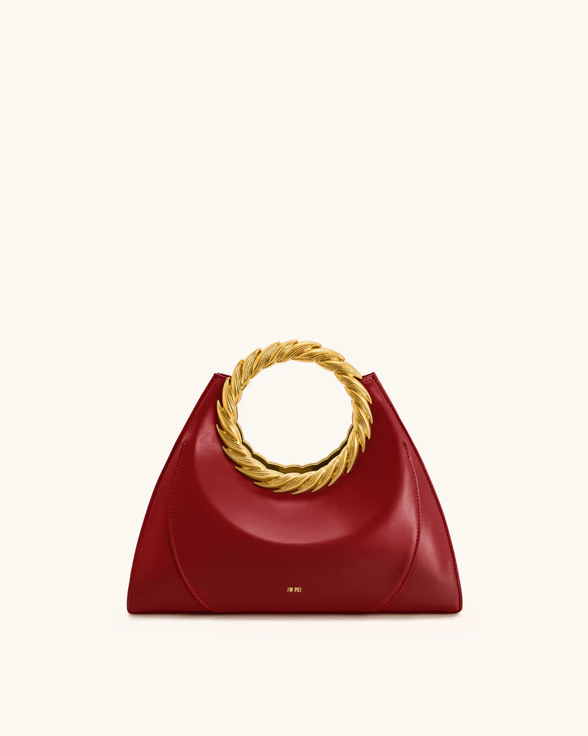 Amiya Leaf Handle Sculpture Bag - Wine Red