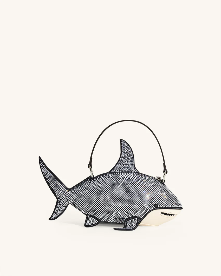 Nerys Artificial Crystal Shark Top Handle Bag - Black