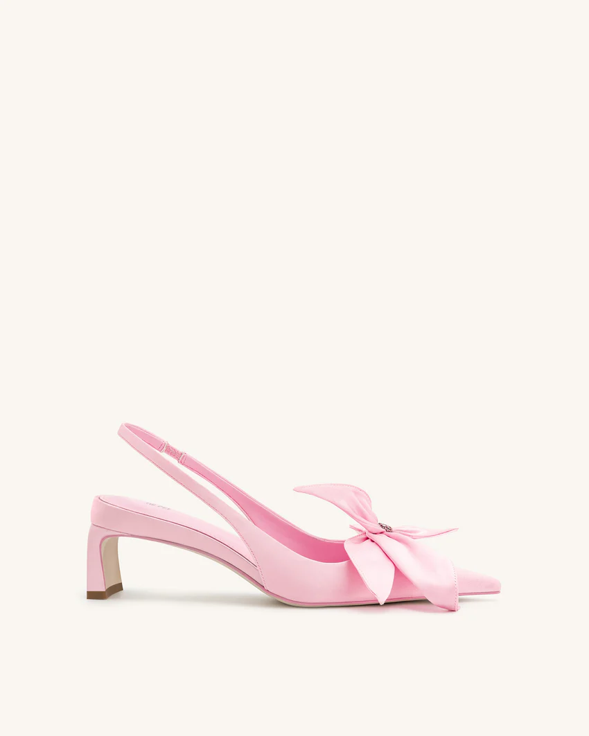 Queena Floral Appliques Slingback Pumps - Pink