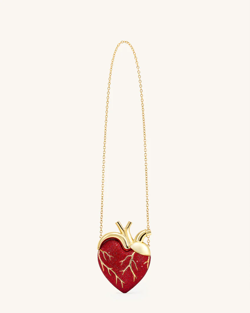 Maren Artificial Crystal Heart Shaped Bag - Red