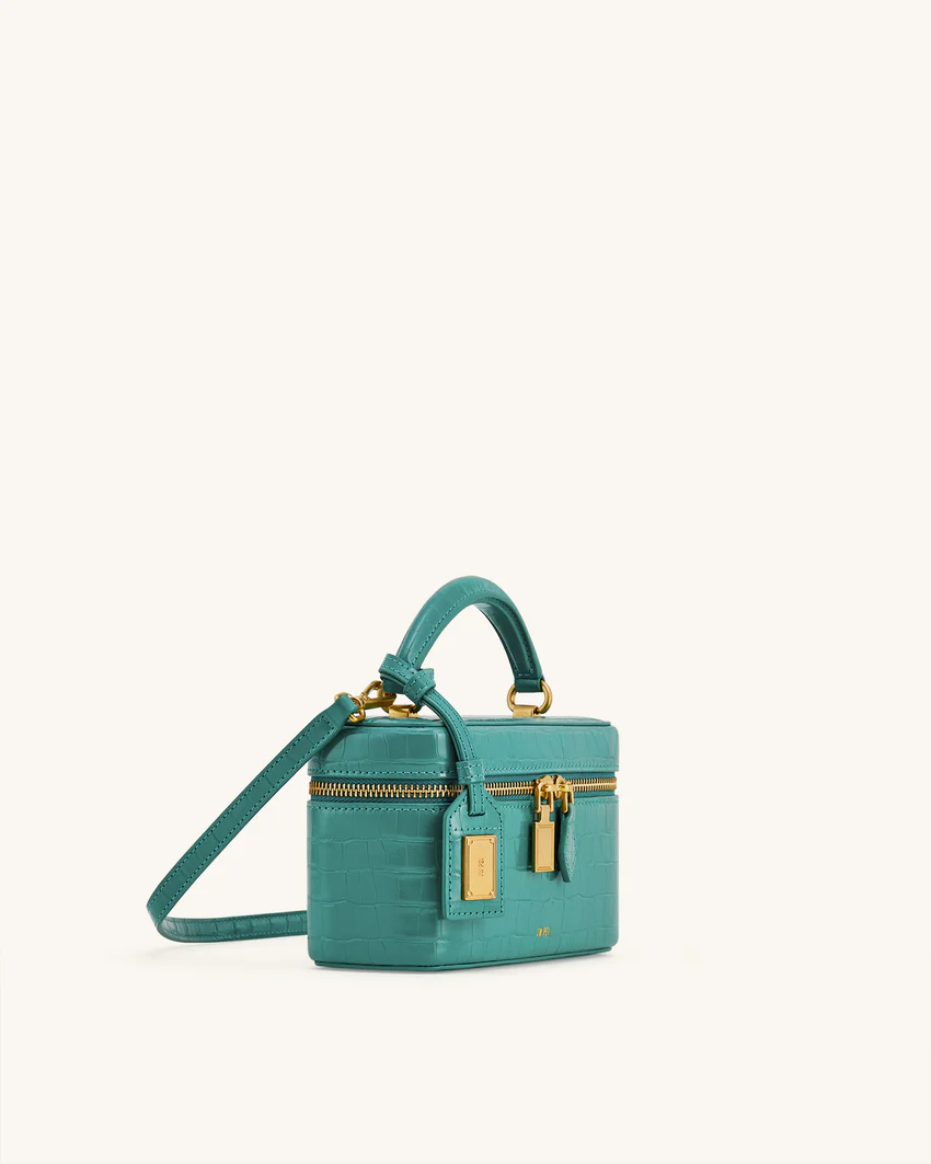 Cleo Box Shape Top Handle Bag - Green Croc